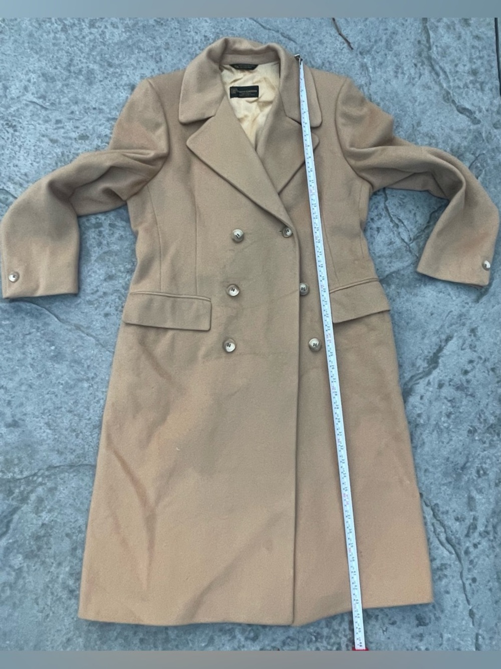 Vintage Pierre Cardin Camel Wool Coat Double Breasted Tailored Classic Midi - Picture 8 of 13